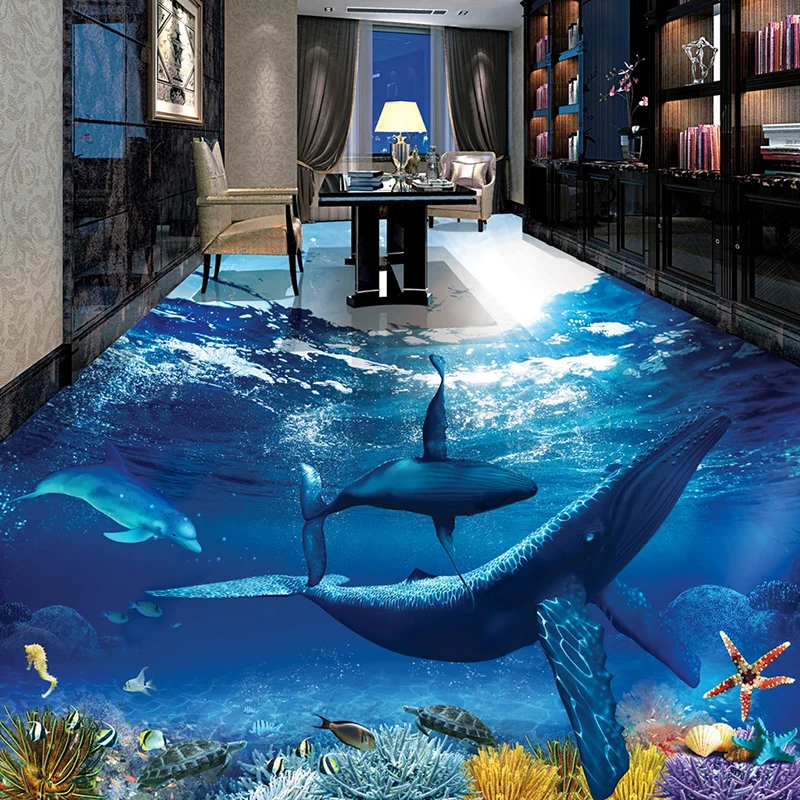 Vlastné 3D Podlahy, Maľovanie Veľryba Dolphin Podmorský Svet, Kúpeľňa Obývacia Izba, Spálňa, Podlahy Nálepky nástenná maľba na Stenu Papier Nepremokavé0