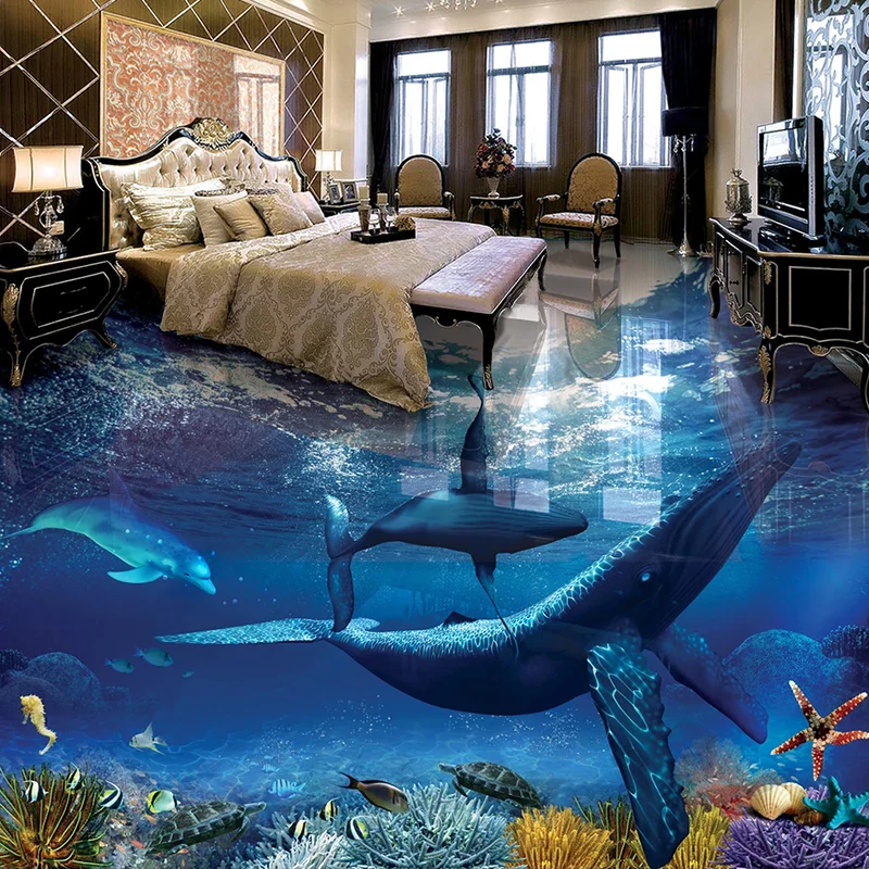 Vlastné 3D Podlahy, Maľovanie Veľryba Dolphin Podmorský Svet, Kúpeľňa Obývacia Izba, Spálňa, Podlahy Nálepky nástenná maľba na Stenu Papier Nepremokavé2