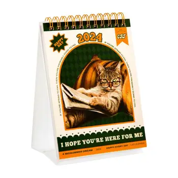 Vtipné Mačku Kalendár 2024 Mini Stolový Kalendár 2024 Tvorivé Stolový Kalendár 12 Mesačný Kalendár Postaviť Kalendár S Mačka Nálepky