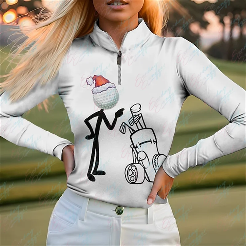 White Golf Polo s Dlhým Rukávom dámske Tričko Jednoduché Roztomilý Vytlačené Priedušný rýchloschnúci Jar AutumnTennis Golf Top Tričko2