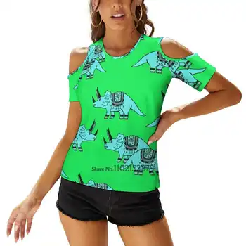 Zábava Dinosaura Vzor Zelená Ženy Tlačiť T-Shirt Príležitostné Letné Topy Streetwear T Shirt Boho Dámy Top Dinosaurus Dino Dinosaur