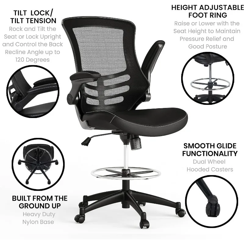 Čierna Oka Ergonomické Vypracovanie Stoličky s LeatherSoft Sídlo | Nastaviteľné Nohy Krúžok, Flip-Up Zbrane | Pohodlia a Produktivity3