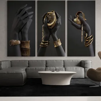 Čierna Žena Ruka, Tlač Plátno na Maľovanie Zlaté Šperky, Plagáty A Vytlačí Cuadros Afriky Wall Art Obrázky Domáce Dekorácie nástenná maľba