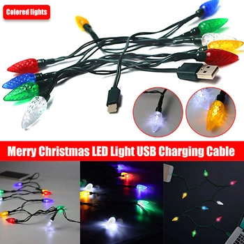 Šťastné a veselé Vianoce, LED Svetlo, USB Nabíjací Kábel, Farebné Borovicová Šiška Tvarované LED DIY Výzdoba Pre iPhone 6/7/8/6Plus/7S/8X/XS 3